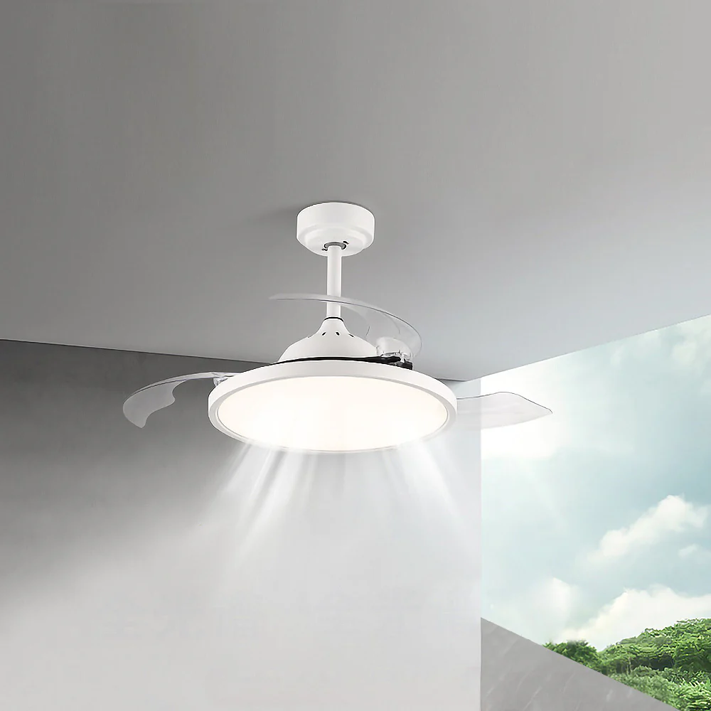 White Simple Flush Ceiling Fan With LED Lights - Image 4