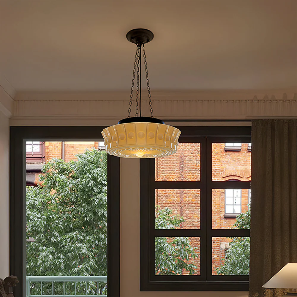 White Vintage Round Pendant Light - Image 15